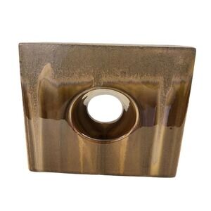 Modern Deco‎ Square Hole Vase  Drip Glaze Plant Flower Vessel 7" Boho Geometric
